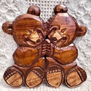Vtg Ainu Product Carved Hugging Bear Cubs Wall Plaque Japan  Takahashi